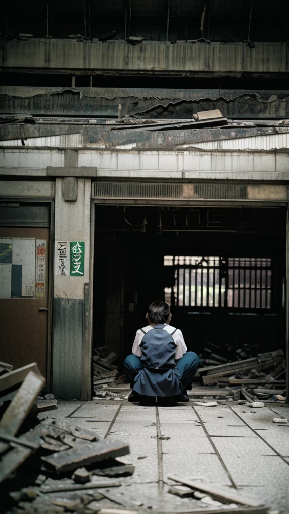 subway,Showa,Collapse,Devastation,Inside the ruins,Glasses,Women,adventure,Black and White,