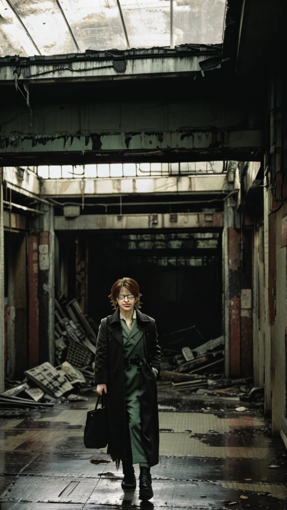 subway,Showa,Collapse,Devastation,Inside the ruins,Glasses,Women,adventure,Black and White,