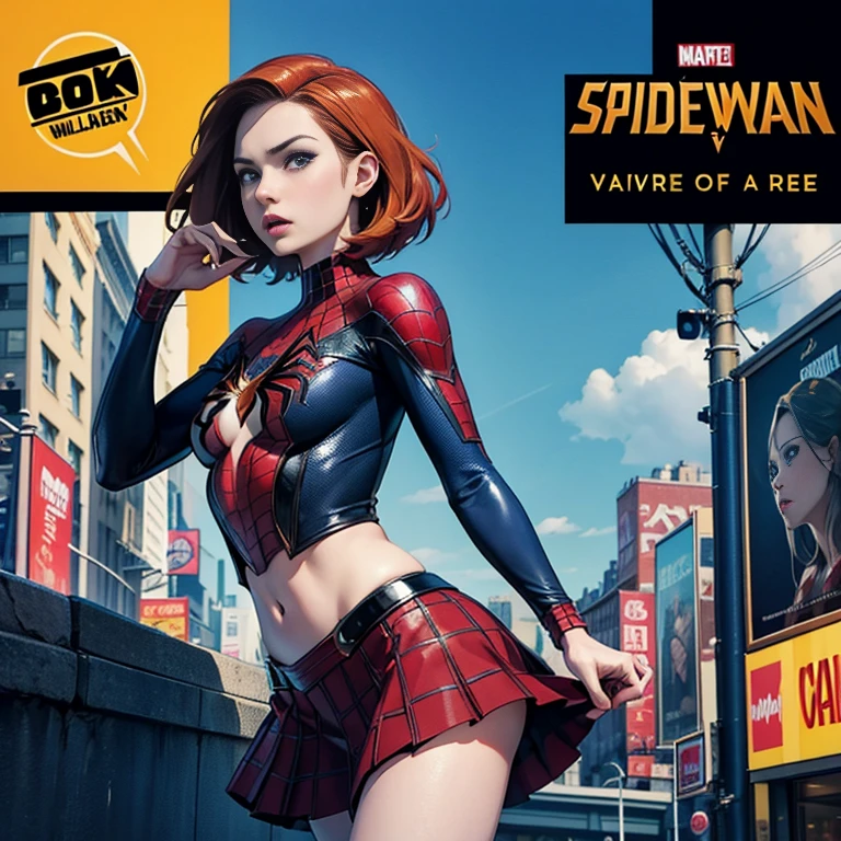 Karen Gillan、マーベル・コミック映画のPoster, Very beautiful, Movies about Spiderman, sexy, whole body, I'm wearing a skirt、Premiere date, Poster、belly buttonを突き出す、new york、She's wearing a torn Spider-Man suit,The suit is torn、Wearing a skirt、 Red and black color scheme,dynamic、masterpiece、highest quality、Ultra-detailed、Very detailed、A delicate and beautiful shine、超A high resolution、Cinematic,Break,Breakdrop,(Torn clothes:1.5), (Wet clothes:1.4), Bare shoulders,Real Rain,Wet Hair,belly button、Exposing Skin、sexyな肩を見せてる
