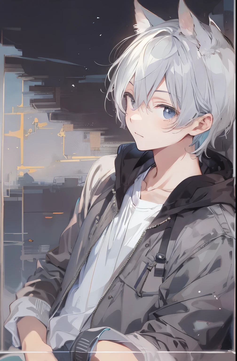 masterpiece, 最high quality, high quality, One boy, alone, male&#39;center, Viewer Display, Upper Body, Nanase_Haruka，Silver Hair，Cat ear，Barely