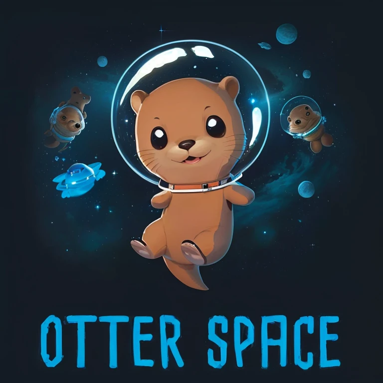 there is a cartoon otter in a space suit with other otters, outter space, outerspace, outer space, in outer space, from outer space, dreaming of outer space, cute otter, octopus wearing a spacesuit, anthropomorphic otter in costume, anthropomorphic furry otter, liminal space in outer space, liminal space in outer space!!!