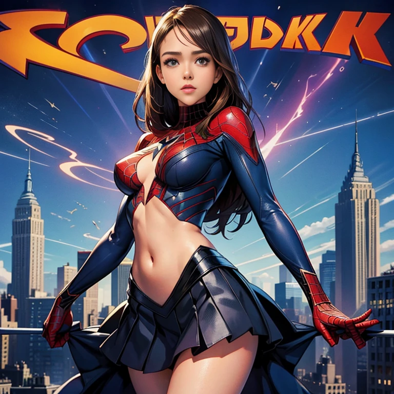 Jessica Alba、マーベル・コミック映画のPoster, Very beautiful, Movies about Spiderman, sexy, whole body, I'm wearing a skirt、Premiere date, Poster、belly buttonを突き出す、new york、She&#39;s wearing a torn Spider-Man suit,The suit is torn、Wearing a skirt、 Red and black color scheme,dynamic、masterpiece、highest quality、Ultra-detailed、Very detailed、A delicate and beautiful shine、超A high resolution、Cinematic,Break,Breakdrop,(Torn clothes:1.5), (Wet clothes:1.4), Bare shoulders,Real Rain,Wet Hair,belly button、Exposing Skin、sexyな肩を見せてる