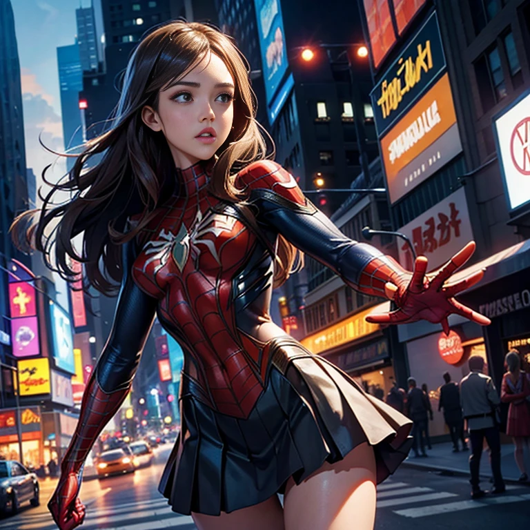 Jessica Alba、マーベル・コミック映画のPoster, Very beautiful, Movies about Spiderman, sexy, whole body, I'm wearing a skirt、Premiere date, Poster、belly buttonを突き出す、new york、She's wearing a torn Spider-Man suit,The suit is torn、Wearing a skirt、 Red and black color scheme,dynamic、masterpiece、highest quality、Ultra-detailed、Very detailed、A delicate and beautiful shine、超A high resolution、Cinematic,Break,Breakdrop,(Torn clothes:1.5), (Wet clothes:1.4), Bare shoulders,Real Rain,Wet Hair,belly button、Exposing Skin、sexyな肩を見せてる