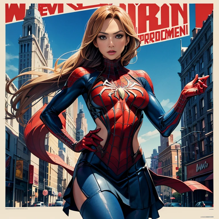 jennifer lopez、マーベル・コミック映画のPoster, Very beautiful, Movies about Spiderman, sexy, whole body, I'm wearing a skirt、Premiere date, Poster、belly buttonを突き出す、new york、She's wearing a torn Spider-Man suit,The suit is torn、Wearing a skirt、 Red and black color scheme,dynamic、masterpiece、highest quality、Ultra-detailed、Very detailed、A delicate and beautiful shine、超A high resolution、Cinematic,Break,Breakdrop,(Torn clothes:1.5), (Wet clothes:1.4), Bare shoulders,Real Rain,Wet Hair,belly button、Exposing Skin、sexyな肩を見せてる