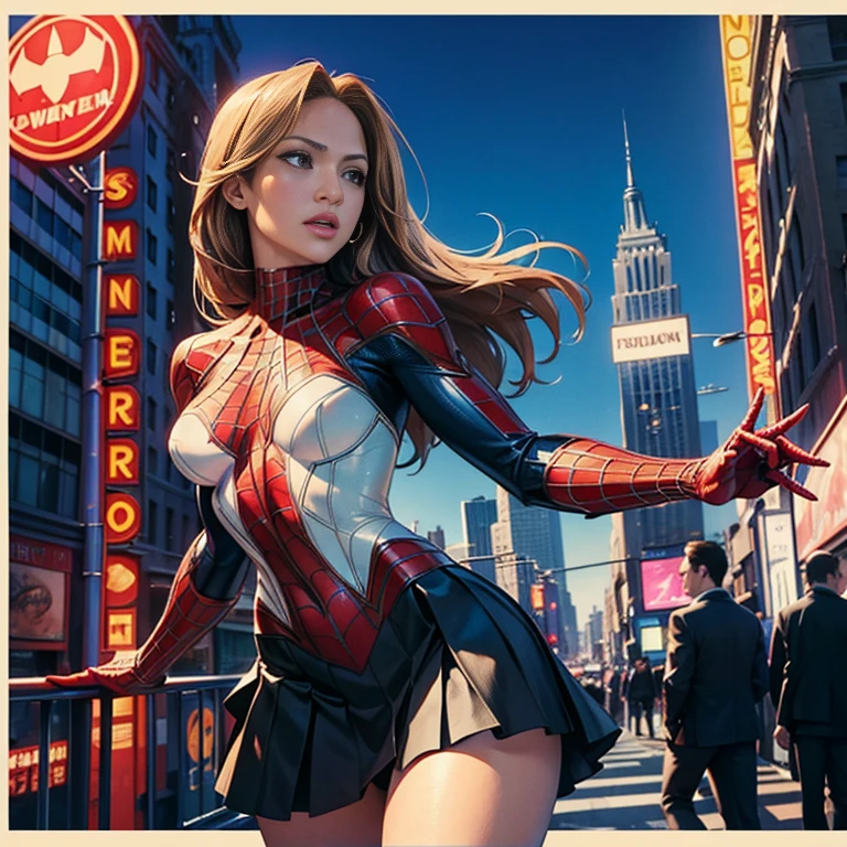 jennifer lopez、マーベル・コミック映画のPoster, Very beautiful, Movies about Spiderman, y, whole body, I'm wearing a skirt、Premiere date, Poster、belly but突き出す、new york、She's wearing a torn Spider-Man suit,The suit is torn、Wearing a skirt、 Red and black color scheme,dynamic、masterpiece、highest quality、Ultra-detailed、Very detailed、A delicate and beautiful shine、超A high resolution、Cinematic,Break,Breakdrop,(Torn clothes:1.5), (Wet clothes:1.4), Bare shoulders,Real Rain,Wet Hair,belly button、sing Skin、sexyな肩を見せてる