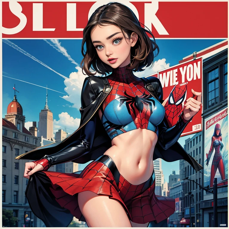 Miranda Kerr、マーベル・コミック映画のPoster, Very beautiful, Movies about Spiderman, sexy, whole body, I'm wearing a skirt、Premiere date, Poster、belly buttonを突き出す、new york、She's wearing a torn Spider-Man suit,The suit is torn、Wearing a skirt、 Red and black color scheme,dynamic、masterpiece、highest quality、Ultra-detailed、Very detailed、A delicate and beautiful shine、超A high resolution、Cinematic,Break,Breakdrop,(Torn clothes:1.5), (Wet clothes:1.4), Bare shoulders,Real Rain,Wet Hair,belly button、Exposing Skin、sexyな肩を見せてる