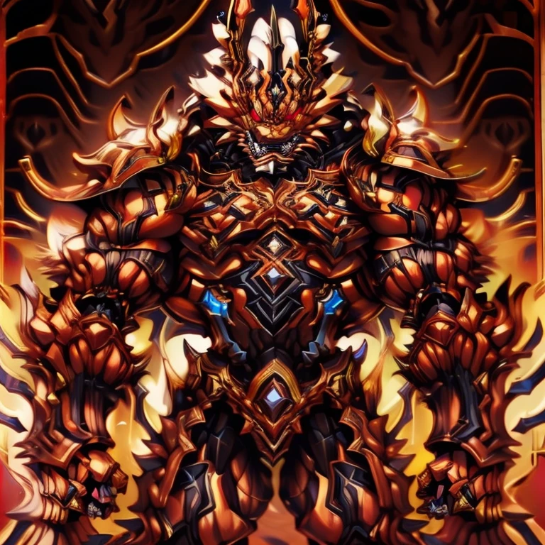 (masterpiece, best quality, detailed:1.2) (Pokémon) detailed full body, incineroar, full body, Furry Heroes, The main color is yellow, sparkling skin, Vibrant colors, 4K, GOLD armor, Its full plate armor emphasizes the muscles. a knight's mechanical armor, glowing wide and heavy armor, Gigantic incineroar, big muscle (pecs, triceps, traps) unusually developed muscular body, body full of huge muscles. showing off muscles, pectorales enormes. Exaggeratedly huge muscles. Gigachad Muscular, whole body shines like metal. He wears a black cloak on his back. The cloak is so long that it touches the ground, futuristic city, Main is RED COLOR, black bodysuit