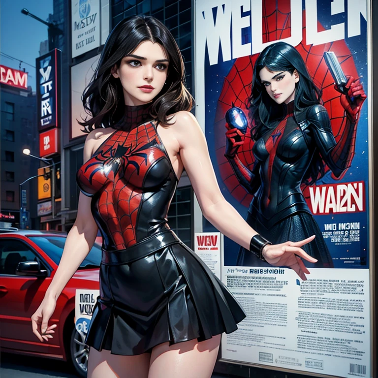Rachel Weisz、マーベル・コミック映画のPoster, Very beautiful, Movies about Spiderman, , whole body, I'm wearing a skirt、Premiere date, Poster、belly buttonを突き出す、new york、She's wearing a torn Spider-Man suit,The suit is torn、Wearing a skirt、 Red and black color scheme,dynamic、masterpiece、highest quality、Ultra-detailed、Very detailed、A delicate and beautiful shine、超A high resolution、Cinematic,Break,Breakdrop,(Torn clothes:1.5), (Wet clothes:1.4),  shoulders,Real Rain,Wet Hair,belly button、Exposing Skin、sexyな肩を見せてる