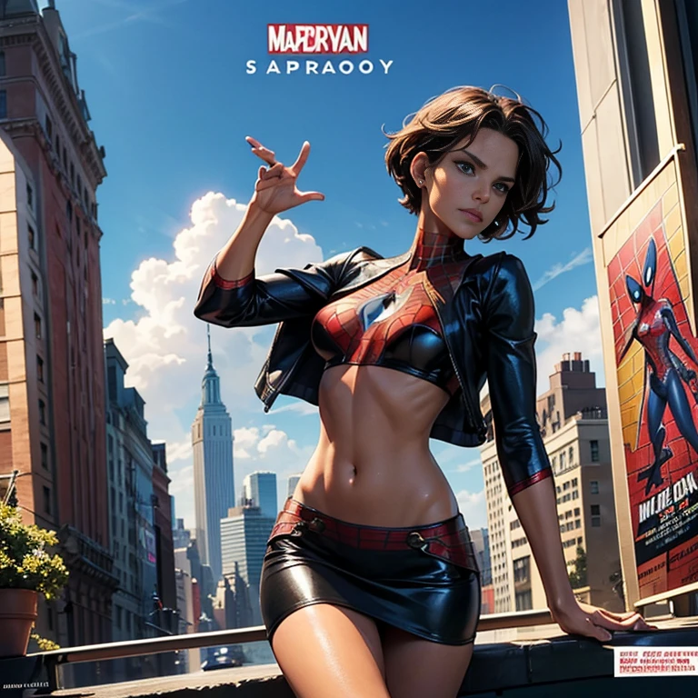 Halle Berry、マーベル・コミック映画のPoster, Very beautiful, Movies about Spiderman, sexy, whole body, I'm wearing a skirt、Premiere date, Poster、belly buttonを突き出す、new york、She's wearing a torn Spider-Man suit,The suit is torn、Wearing a skirt、 Red and black color scheme,dynamic、masterpiece、highest quality、Ultra-detailed、Very detailed、A delicate and beautiful shine、超A high resolution、Cinematic,Break,Breakdrop,(Torn clothes:1.5), (Wet clothes:1.4), Bare shoulders,Real Rain,Wet Hair,belly button、Exposing Skin、sexyな肩を見せてる