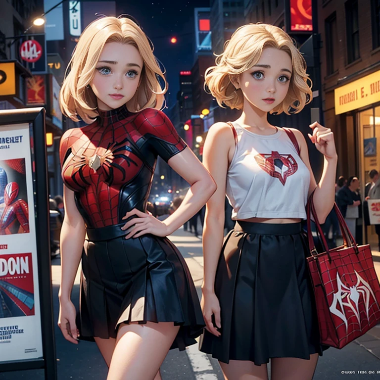 Hayden Panettiere、マーベル・コミック映画のPoster, Very beautiful, Movies about Spiderman, sexy, whole body, I'm wearing a skirt、Premiere date, Poster、belly buttonを突き出す、new york、She&#39;s wearing a torn Spider-Man suit,The suit is torn、Wearing a skirt、 Red and black color scheme,dynamic、masterpiece、highest quality、Ultra-detailed、Very detailed、A delicate and beautiful shine、超A high resolution、Cinematic,Break,Breakdrop,(Torn clothes:1.5), (Wet clothes:1.4), Bare shoulders,Real Rain,Wet Hair,belly button、Exposing Skin、sexyな肩を見せてる