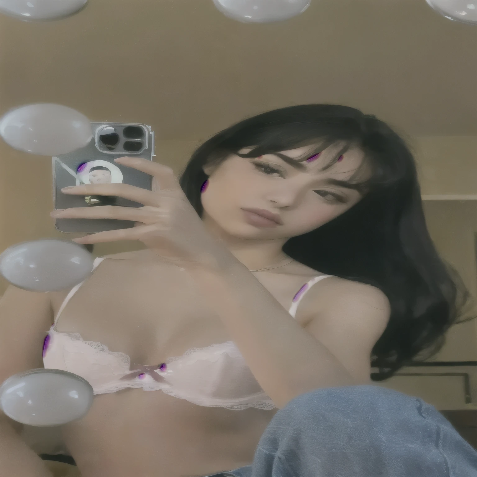 Araffe woman taking a selfie in a mirror with a camera, charli xcx, modelo de instagram, Retrato de Sophie Mudd, 18 years, autofoto iphone, anna nikonova aka new milkmaid, bella poarch, autofoto espejo, ella tiene el pelo negro con flequillo, piel clara, tomarse una selfie accidentalmente, , 21 years