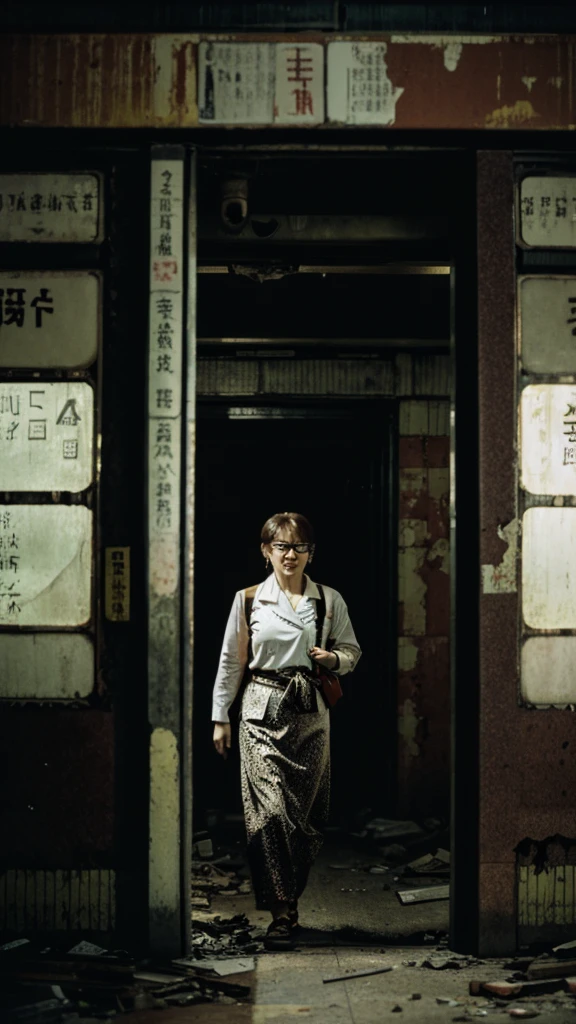 subway,Showa,Collapse,Devastation,Inside the ruins,Glasses,Women,adventure,Black and White,