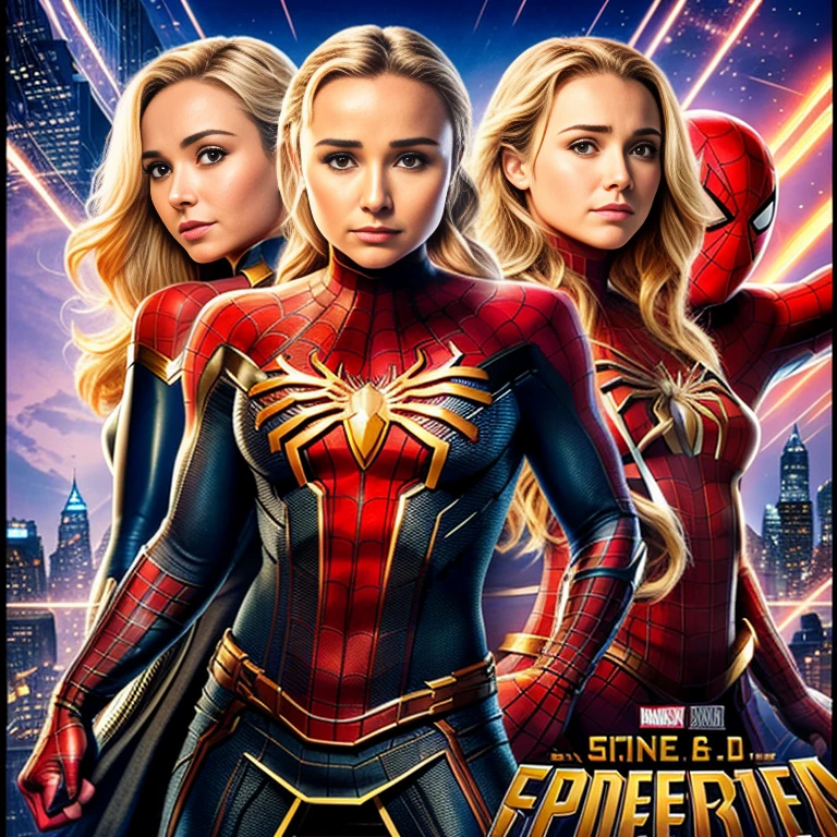 Hayden Panettiere、マーベル・コミック映画のPoster, Very beautiful, Movies about Spiderman, sexy, whole body, I'm wearing a skirt、Premiere date, Poster、belly buttonを突き出す、new york、She&#39;s wearing a torn Spider-Man suit,The suit is torn、Wearing a skirt、 Red and black color scheme,dynamic、masterpiece、highest quality、Ultra-detailed、Very detailed、A delicate and beautiful shine、超A high resolution、Cinematic,Break,Breakdrop,(Torn clothes:1.5), (Wet clothes:1.4), Bare shoulders,Real Rain,Wet Hair,belly button、Exposing Skin、sexyな肩を見せてる