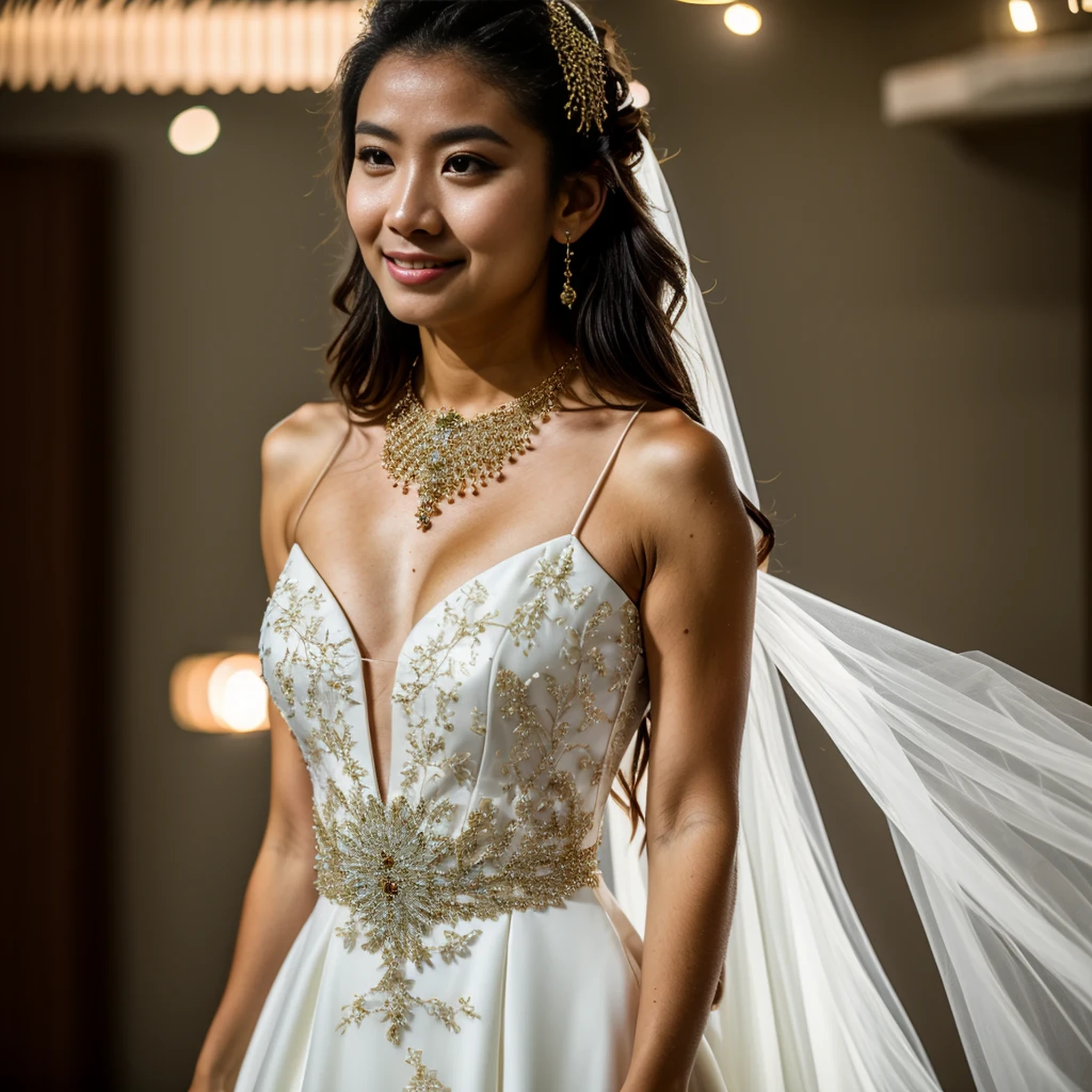 best quality, masterpiece, highres, 1girl,china wedding  dress,hair ornament,necklace, jewelry,Beautiful face,upon_body, tyndall effect,photorealistic, dark studio, rim lighting, two tone lighting,(high detailed skin:1.2), 8k uhd, dslr, soft lighting, high quality, volumetric lighting, candid, Photograph, high resolution, 4k, 8k, Bokeh