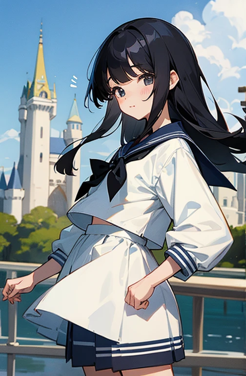 Cute Girls、Black Hair、Bangs、Sailor suit、castle town、