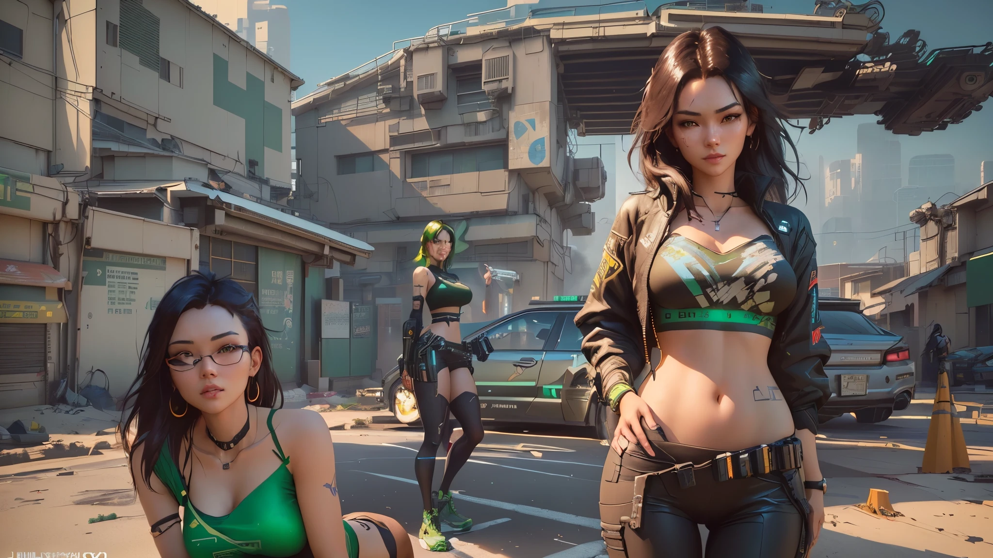 there is a woman in a green top and a woman in a brown top, trending on cgstation, game cg, trending at cgstation, artwork in the style of guweiz, & jeehyung lee & wlop, cyberpunk 2 0 y. o model girl, concept art like ernest khalimov, realistic artstyle, 3 d render character art 8 k