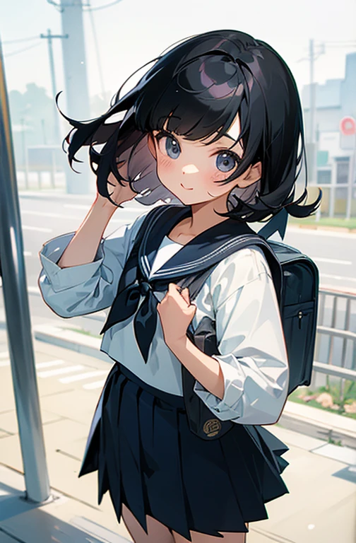 Cute Girls、Black Hair、Bangs、Sailor suit、Heading to school、