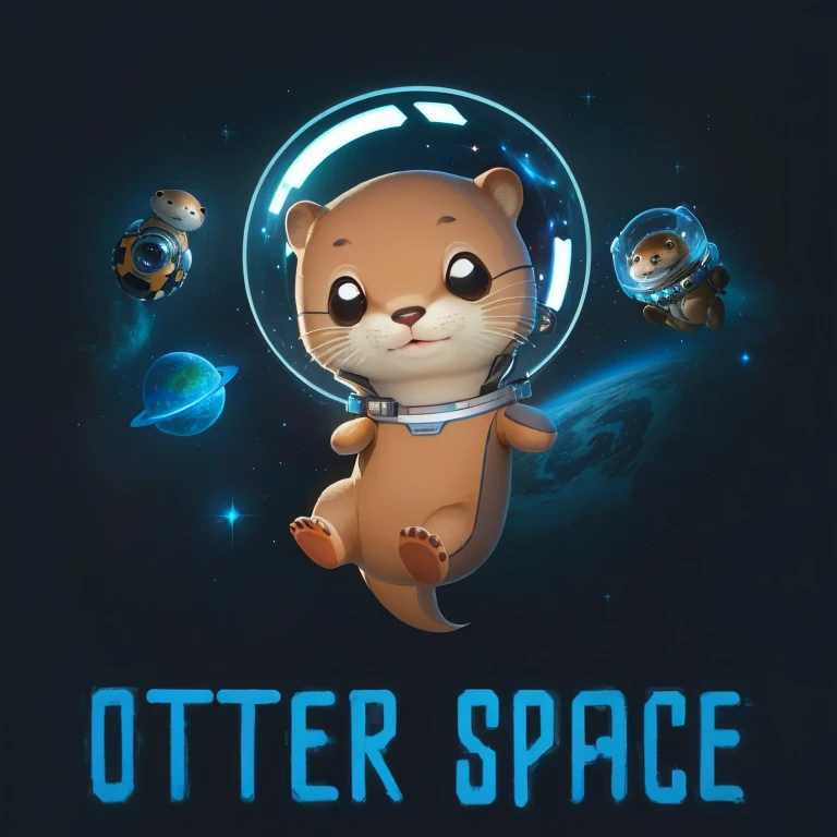 there is a cartoon otter in a space suit floating in the air, outter space, outerspace, outer space, anthropomorphic otter in costume, in outer space, cute otter, otter wearing a spacesuit, anthropomorphic furry otter, from outer space, dreaming of outer space, fantasy otter love, otter, cute otter sailor eat cake, beautiful galaxies and bright stars in the background