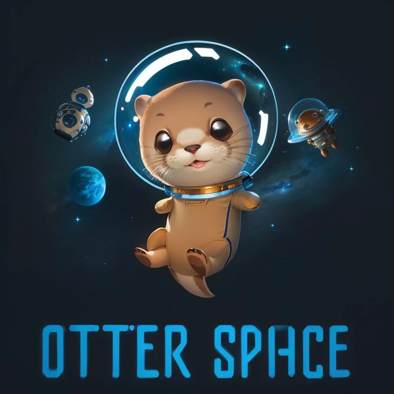 there is a cartoon otter in a space suit floating in the air, outter space, outerspace, outer space, anthropomorphic otter in costume, in outer space, cute otter, otter wearing a spacesuit, anthropomorphic furry otter, from outer space, dreaming of outer space, fantasy otter love, otter, cute otter sailor eat cake, beautiful galaxies and bright stars in the background