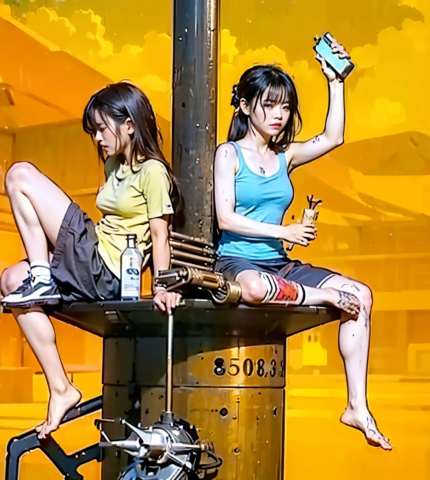 (masterpiece, best quality:1.2), (8k uhd, 16k, 32k, ultra high res), (photorealistic:1.37), (RAW photo), ultimate-realistic, ultimate-realistic details, ultimate-realistic texture, ultimate-intricate details, ultimate-realistic lighting, ultimate-realistic shadow, 1 japanese girl, ultimate-cute face, ultimate-RAW skin, ultimate-realistic eyes, (mechanical:1.4), (armor), full body, wide shot