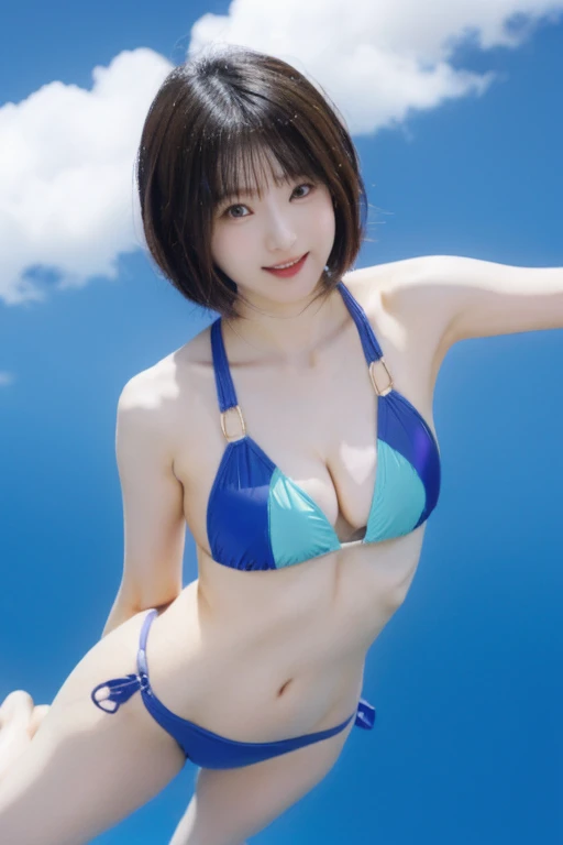 A beautiful Japanese woman in her late 20s with a bob cut is skydiving in the sky4000Meters、She is sensual、Micro Bikini、Very sexy swimsuit、She has her arms and legs spread wide and is having so much fun.!