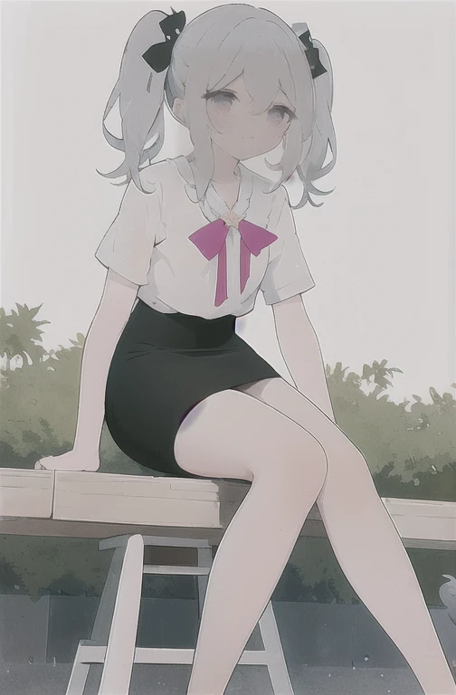 obra de arte,melhor qualidade,visto de baixo,1 garota,Sozinho,pernas cruzadas,sitting position,Sem sapatos,cintura fina,(pencil skirt:1.2),coxas pretas,camisa social,kisaki,cabelo preto,duplo bom,twintails,enfeite de cabelo de borboleta,Cabelo longo,seios pequenos,