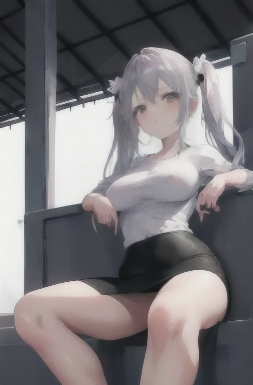 obra de arte,melhor qualidade,visto de baixo,1 garota,Sozinho,pernas cruzadas,sitting position,Sem sapatos,cintura fina,(pencil skirt:1.2),coxas pretas,camisa social,kisaki,cabelo preto,duplo bom,twintails,enfeite de cabelo de borboleta,Cabelo longo,seios pequenos,