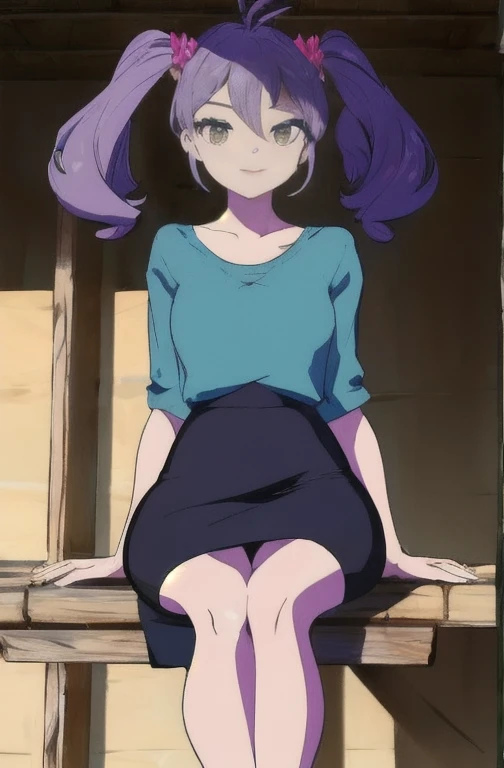 obra de arte,melhor qualidade,visto de baixo,1 garota,Sozinho,pernas cruzadas,sitting position,Sem sapatos,cintura fina,(pencil skirt:1.2),coxas pretas,camisa social,kisaki,cabelo preto,duplo bom,twintails,enfeite de cabelo de borboleta,Cabelo longo,seios pequenos,