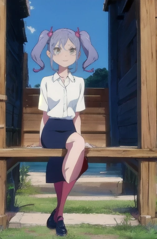 obra de arte,melhor qualidade,visto de baixo,1 garota,Sozinho,pernas cruzadas,sitting position,Sem sapatos,cintura fina,(pencil skirt:1.2),coxas pretas,camisa social,kisaki,cabelo preto,duplo bom,twintails,enfeite de cabelo de borboleta,Cabelo longo,seios pequenos,