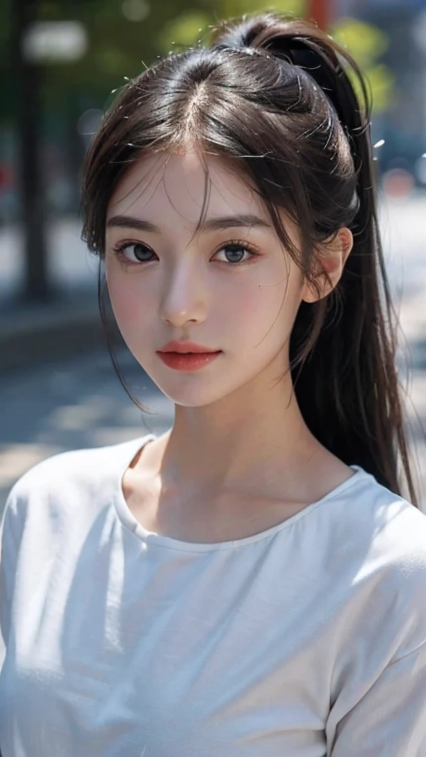 One woman,fully body photo,masutepiece, The highest image quality, High quality, the background is clear,Beautiful woman, Japanese, Detailed, Detailed eyes, Detailed skin, Beautiful skin, 超hight resolution, (reality: 1.4),Very beautiful woman, Slightly younger face, Beautiful skin, slender, (Ultra photo realsisim), (hight resolution), (8K), (Very detailed) (beautifully detailed eyes), (super detailed), (Detailed face), view the viewer, Fine details, Detailed face, Staring straight ahead, Staring straight ahead, photos realistic, Bright lighting, Professional Lighting, Black hair,poneyTail,a baby face,sixteen years old,Hairstyle is ponytail,long ponytail hairstyle,slight smile,neat and tidy clothing,European Streets,winter Clothing,snowing,