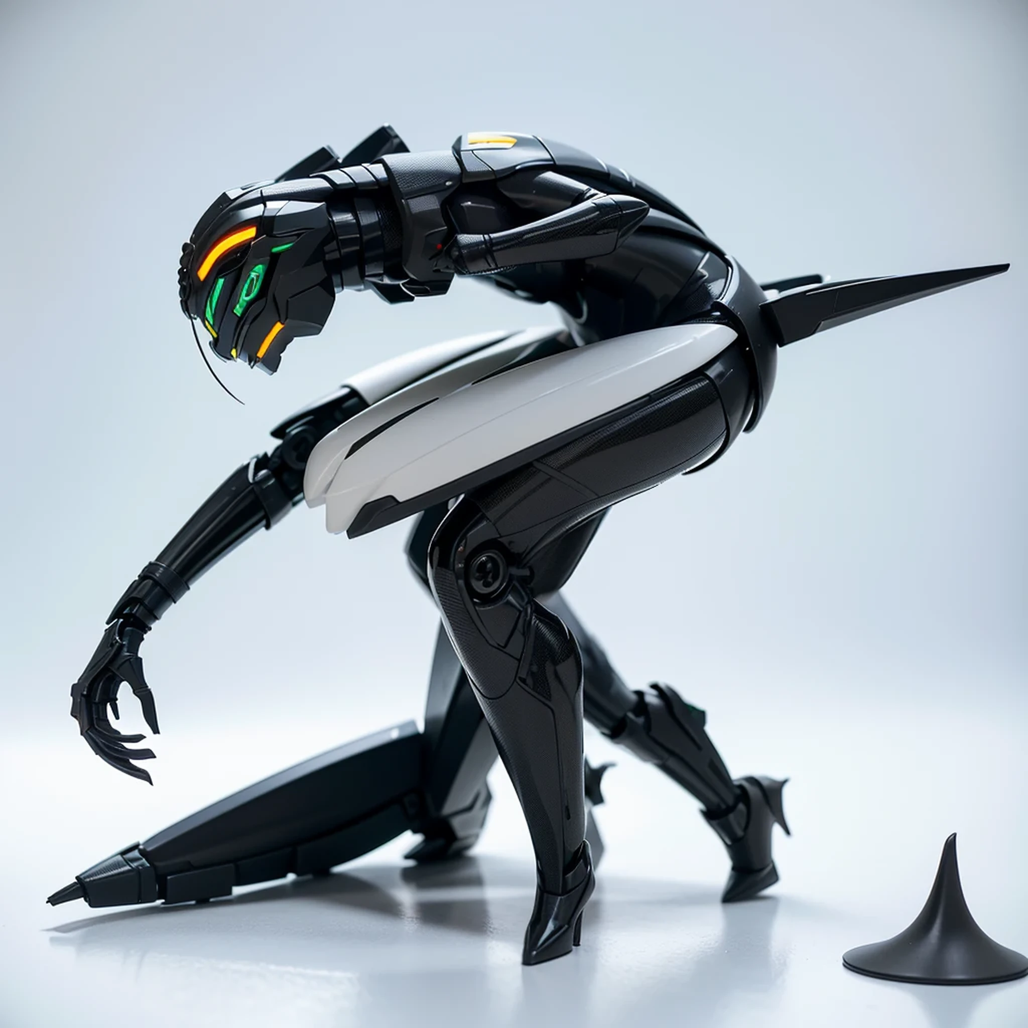 Viper Mecha, Full Body, Alone, Cyberpunk, Delicate Snake Head Head, Popmart Blind Box, Clay Texture, Treading on Earth, Black and White Background, Bonsai, Round Base, Natural Daylighting, Best Quality, Ultra Detail, 3D Art, C4D, OC Renderer, 3D Rendering, 8k