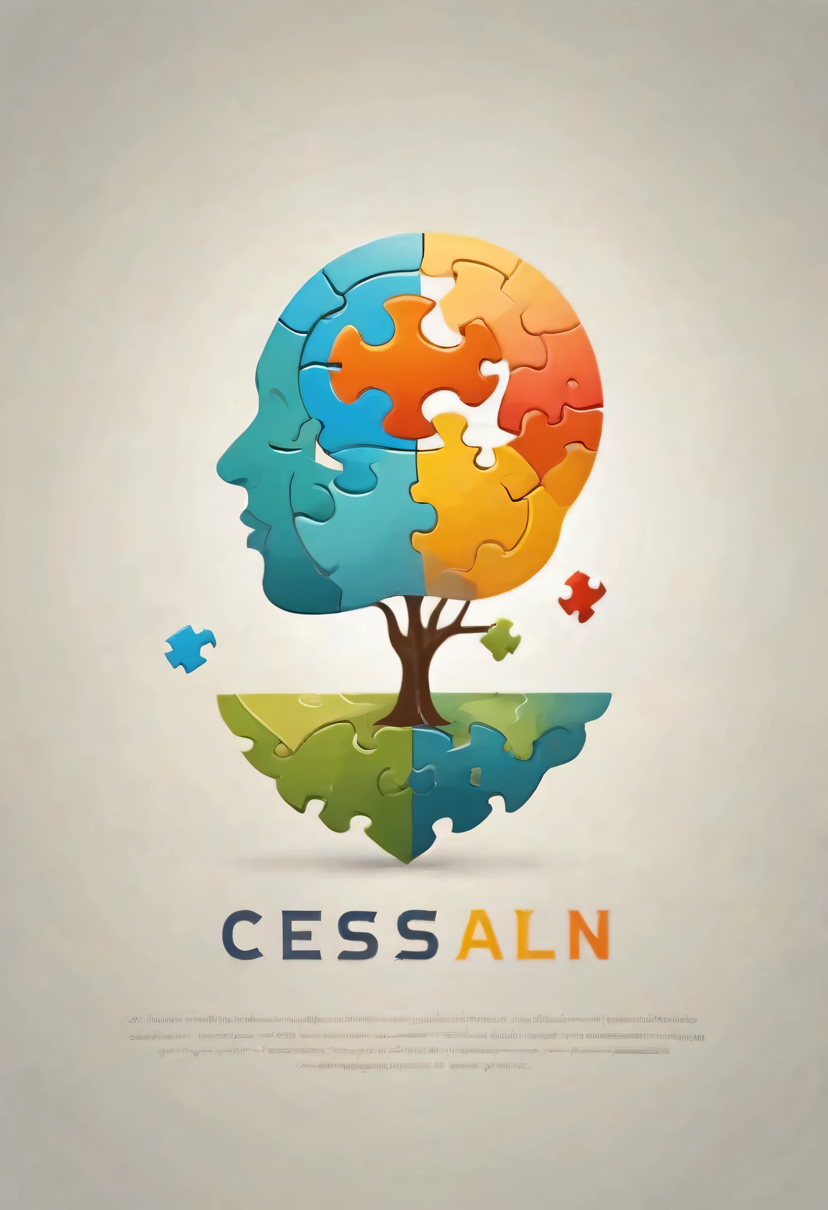 Logo with Puzzle and Brain: In this logo, a puzzle is integrated with a brain, aiming to solve educational challenges and develop cognitive skills. The soft color palette maintains a feeling of calm and tranquility.