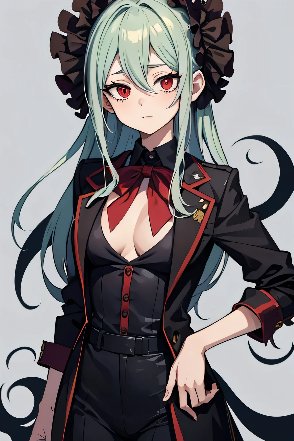 Character, tomura shigaraki, BNHA, no malformations, female version, perfect body, red eyes, villain costume