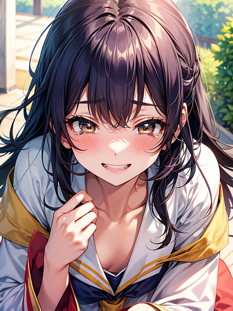 graduation ceremony、Wearing her high , she shed tears of emotion.、I smiled happily、I saw that smile up close