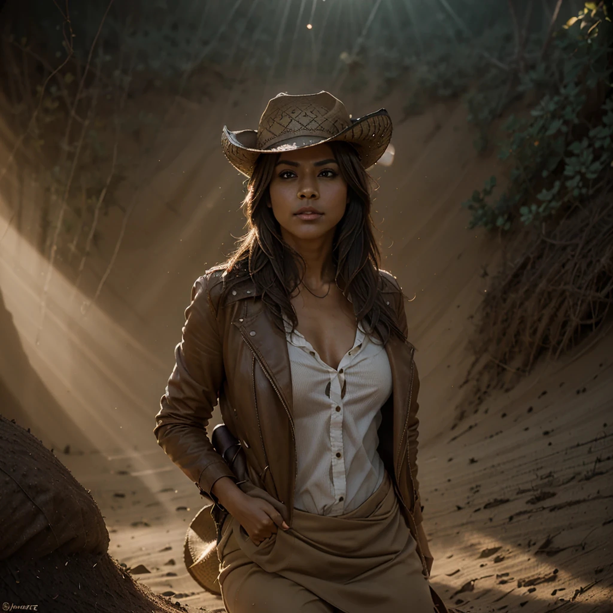 (coyote con sombrero de vaquero), [de espaldas], cabeza de coyote,antro, obra maestra, cinematic light, atmospheric lighting, subsurface dispersion,