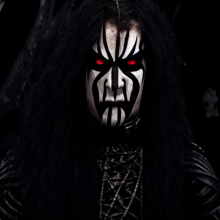 (masterpiece, best quality:1.2), (((1man, male))) , solo, highres, best quality, Half body shot of a strong Man, pale white skin angry man with (((black metal corpsy paint))), ((Angry face)) , heavy White and Black face paint, wearing a black and silver armor, spike, in a gothic cemitery, at night, horror movie. high details, super detail, textured skin, masterpiece, UHD, 4K, 8k. ((Cinematic lighting)). Church on fire background 