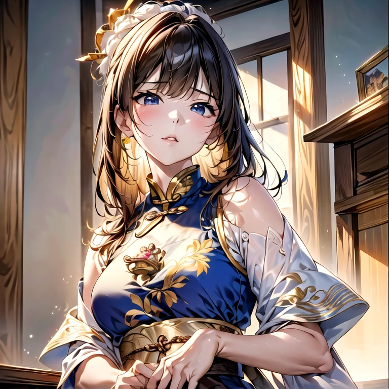 ((最高品質)), (超A high resolution), (非常に詳細), (詳細な説明), ((最高のCG)), (傑作), 超精密アート, (最高品質, 8k, 32k 傑作), (現実的), (現実的:1.2), (高解像度), 非常に詳細, とても美しい顔と目, 女性1名, (細い目, 垂れ目:1.4, 細かい目), タイトなウエスト, 繊細な体, (最高品質, 細部への注意, 豊かな肌のディテール), (最高品質, 油絵の具:1.2), 非常に詳細, (現実的, 現実的:1.37), 明るい色