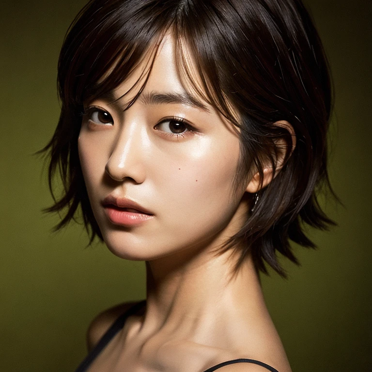 ((highest quality)), ((8K)), ((masterpiece:1.3)), (perfect look), (photorealism:1.6), (upper body of a Japanese woman), (short hair), 1girl, solo