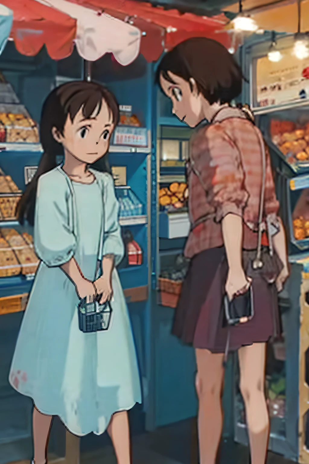shopping together at a small pharmacy and market