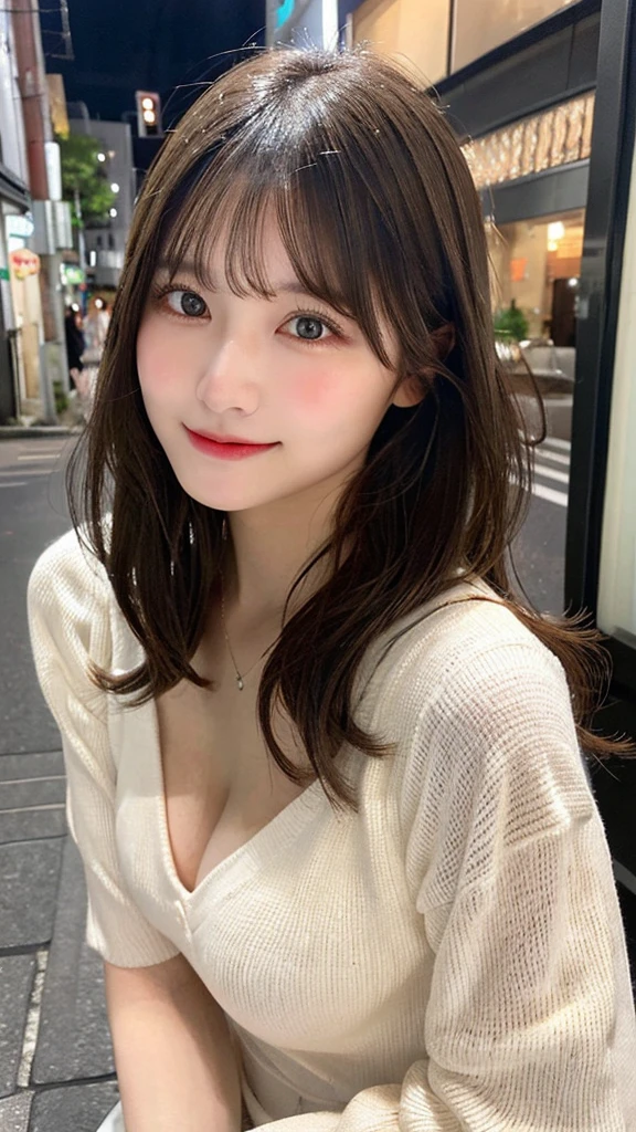 highest quality, shape, Very detailed, finely, High resolution, 8k wallpaper, Perfect dynamic shape, Beautiful and detailed, Summer clothes,Medium Hair,Natural color lip,smile,20-year-old girl、Midnight、Beautiful and elaborate face、Perfect and beautiful face、Slim face and figure,spread your arms wide,Big eyes,Take a photo with your face raised from below your knees、Small face、Beautifully detailed face、Perfect and beautiful double eyelids、Big cleavage、Long, slender legs、One Woman、gravure、Watching the audience、stroll、bedroom、kyoto