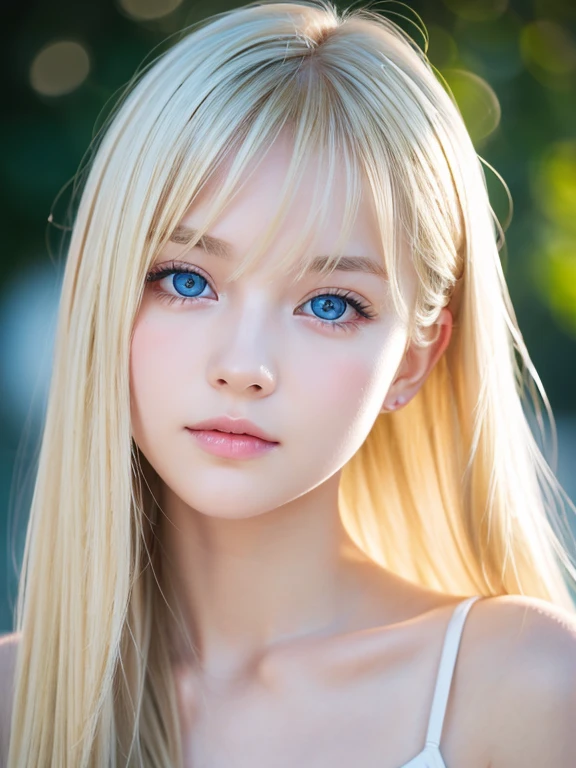 Transparent white glossy skin、Face gloss、A turbulent blonde in front of a pretty face、20 years old ridiculously cute sexy little beautiful norwegian girl、Shiny pale light blue eyes and details (Looking at the camera), SLR Lighting, Single-lens reflex camera, super high quality, Sharpness, Depth of written boundary, Film Grain (center), Fujifilm XT3, Crystal Clear, Frame center, 完璧にBeautiful Face、Beautiful Face、Beautiful hair with sparkling bright straight blonde hair、Beautiful messy bangs、Covering her beautiful, sparkling pale blue eyes, Sexy face hiding hair Sexy and cute young woman with super long blonde hair Super long blonde shiny light hair