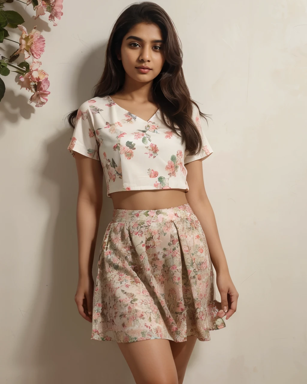 Thick brunette, body , flowers, details, spring , skirt, tights
