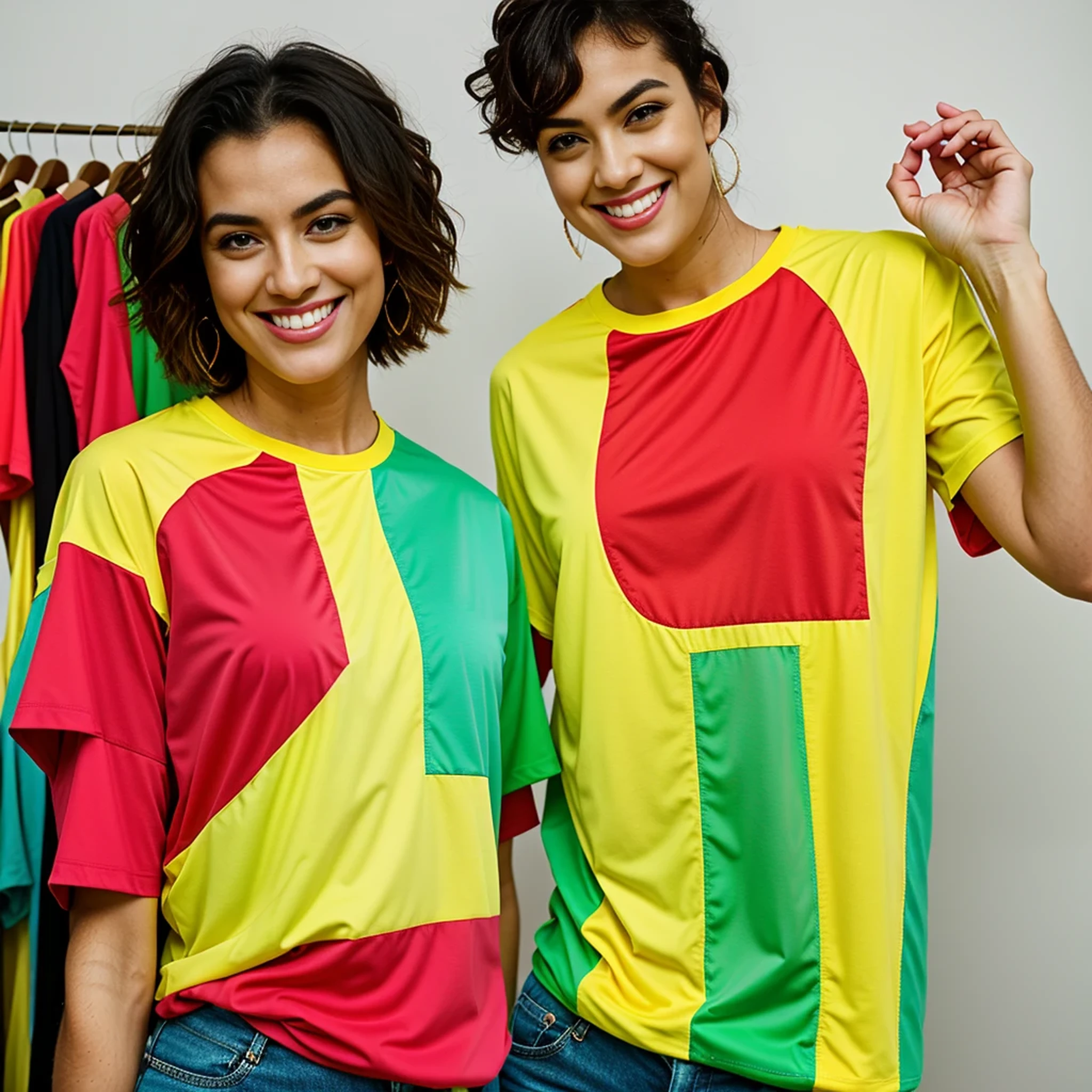 more fun shirt, with vibrant colors, red, yellow, green