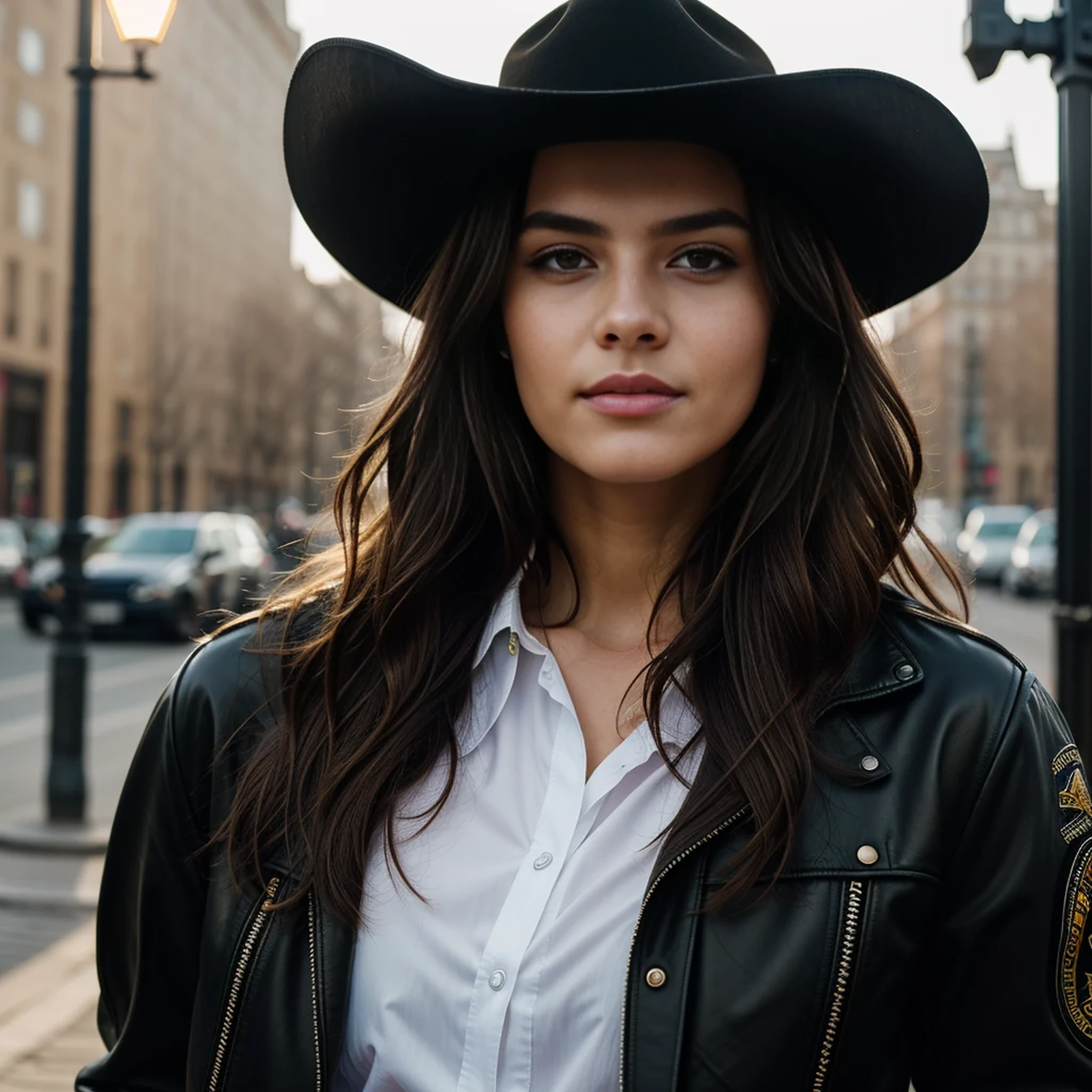 1girl,masterpiece, (8k, best quality, masterpiece:1.2),highly detailed,ultra-detailed,masterclass,best quality,illustration,hair_between_eyes,perfect lighting, cowboy shot, cv16,black jacket