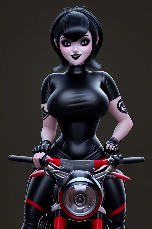girl sexy busty gothic makeup, motorcicle, stunning body fitness, sexy , mavis dracula , riding motorcicle,