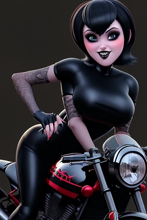  girl sexy busty gothic makeup,  motorcicle,  stunning body fitness, sexy , mavis dracula , riding motorcicle,   