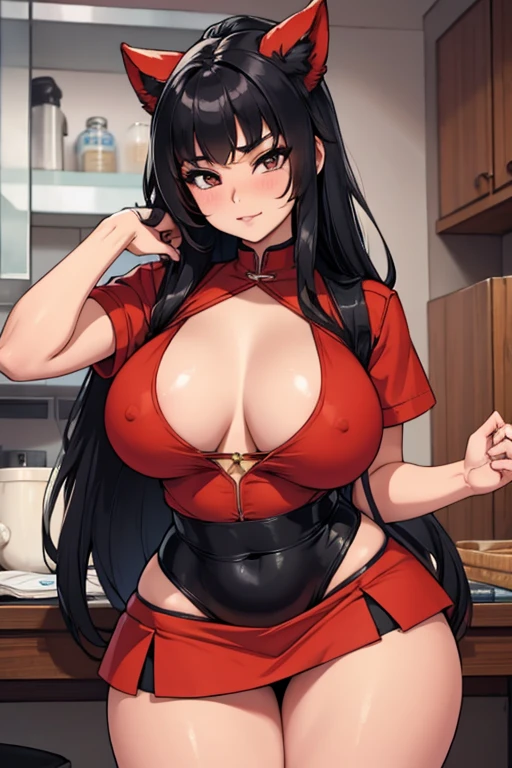 a hot asian girl with big  and wide hips wearing a tiny skirt biting someones finger