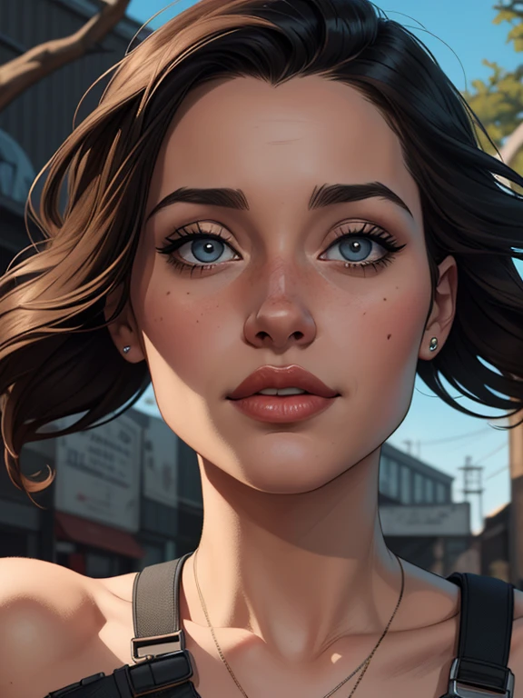 Personagem mulher estilo atompunk Fallout 4 cabelos pretos atriz Ella Purnell com marcas de guerras Imagem de desenho animado de uma mulher .Ilustracaoo estilo desenho animado, estilo de arte dos desenhos animados, estilo de arte dos desenhos animados, digital illustration style, estilo atompunk design de personagens altamente detalhado, arte digital detalhada coragem,actress Ella Purnell with black hair slim body Forest fan art, Design de cabelos pretos personagens de retrato, beautiful digital illustration, retrato de alta qualidade, Arte em quadrinhos, s . Eyelined eyes, medium bust and wonderful sexy clothes. image expression of sexual desire from waist to head illustration atompunk style Fallout 4 The perspective is from below, enfatizando a majestade e o poder da Gigante."atriz Ella Purnell cabelos pretos