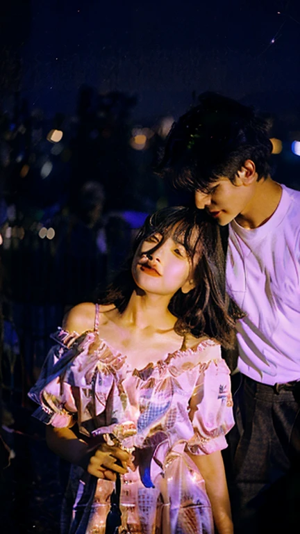 Create a couple lover under an outstanding scene of starry sky,