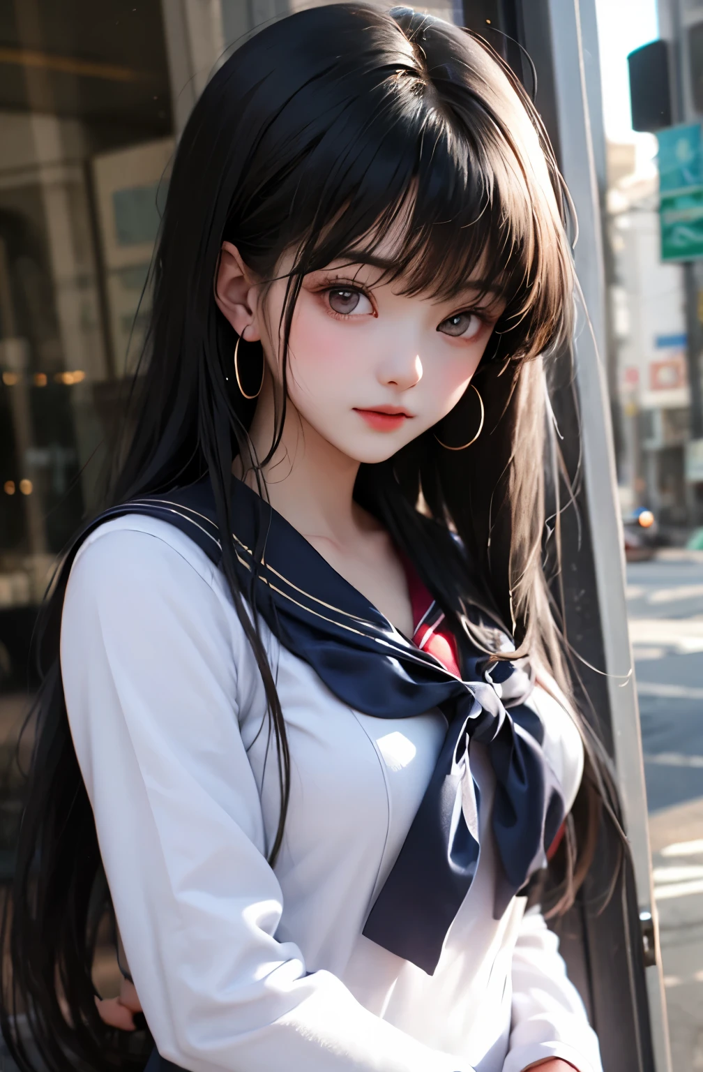 High school girl in sailor suit、Black Hair、bangs